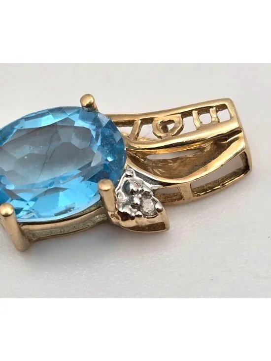 10K Yellow Gold Diamond & Blue Topaz 'I Love You' Slide Pendant - Picture 7 of 11